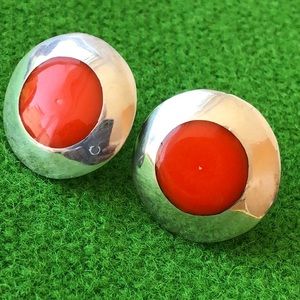 sterling silver Alpaca orange screw back earrings